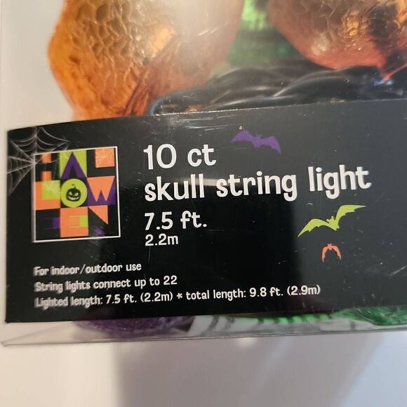 Halloween 10 Count Skull String Lights 7.5 ft Long NWT - Picture 7 of 7